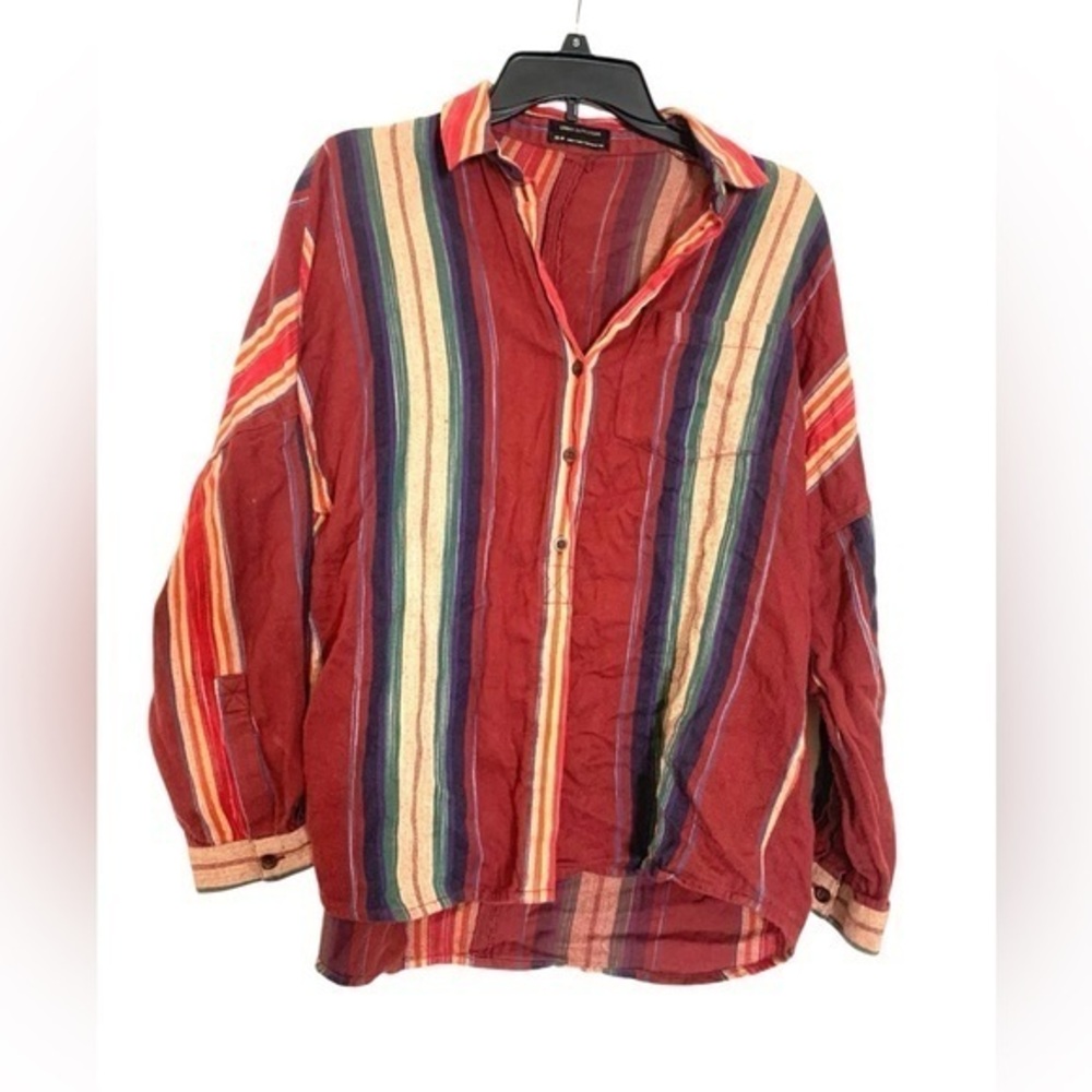 Vintage Urban Outfitters Striped Button Shirt Red Tan Blue Turquoise Extra Small